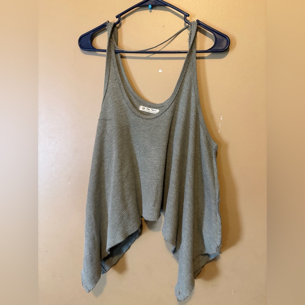 Free People We The Free Gray Waffle Knit Swing Tank Top - Sharkbite Hem - Small